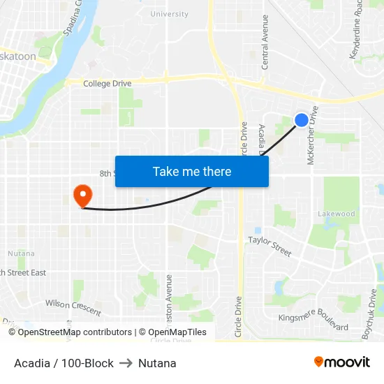 Acadia / 100-Block to Nutana map