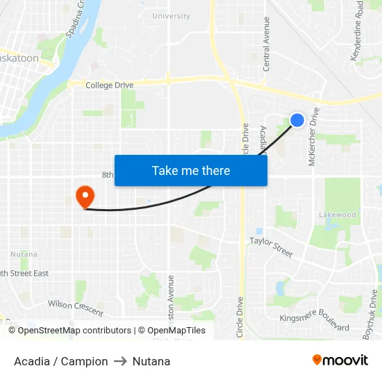 Acadia / Campion to Nutana map