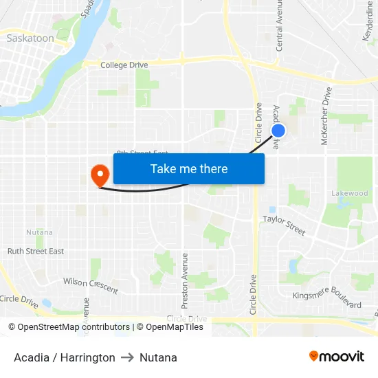Acadia / Harrington to Nutana map