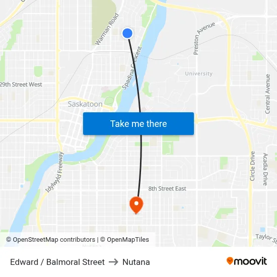 Edward / Balmoral Street to Nutana map