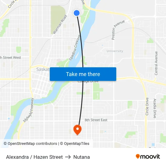 Alexandra / Hazen Street to Nutana map