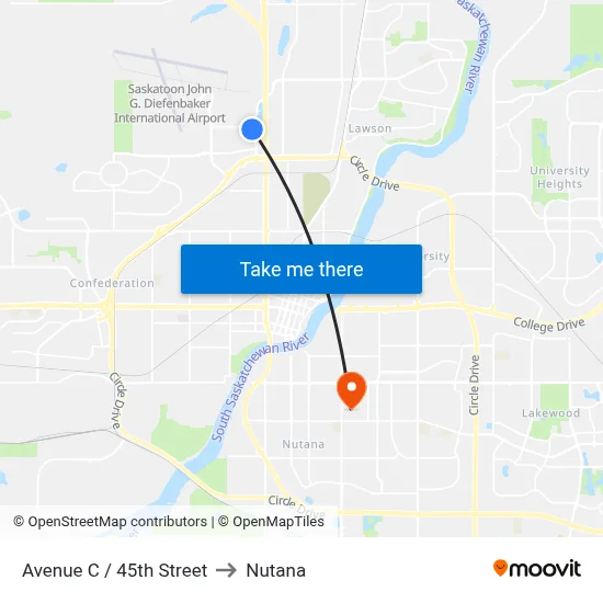 Avenue C / 45th Street to Nutana map