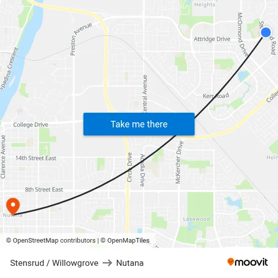 Stensrud / Willowgrove to Nutana map