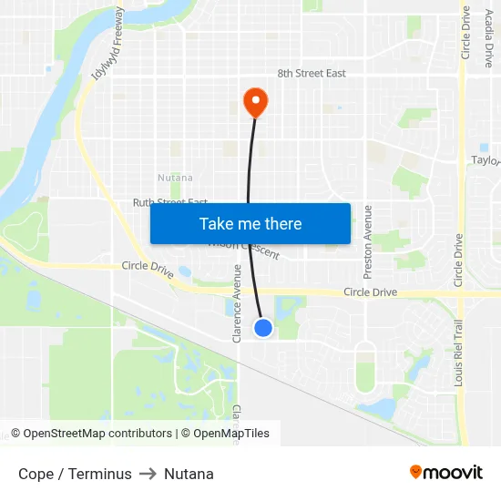 Cope / Terminus to Nutana map