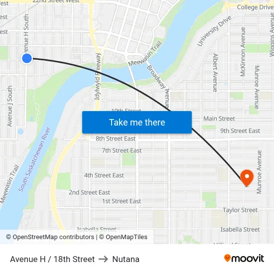 Avenue H / 18th Street to Nutana map