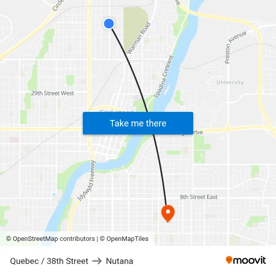 Quebec / 38th Street to Nutana map