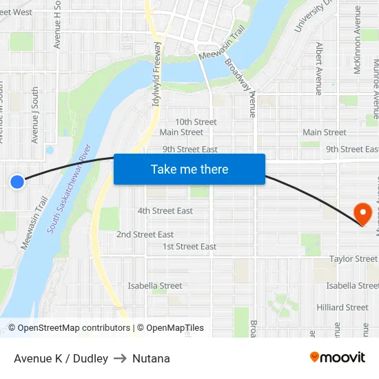 Avenue K / Dudley to Nutana map