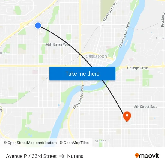 Avenue P / 33rd Street to Nutana map