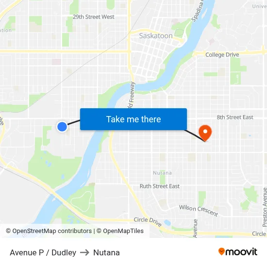 Avenue P / Dudley to Nutana map
