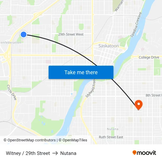 Witney / 29th Street to Nutana map