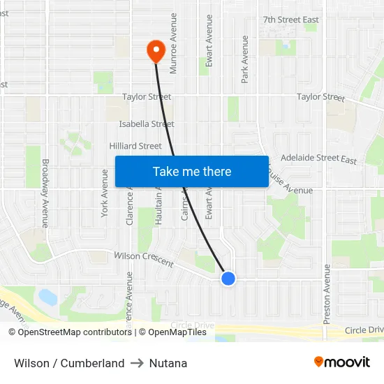 Wilson / Cumberland to Nutana map