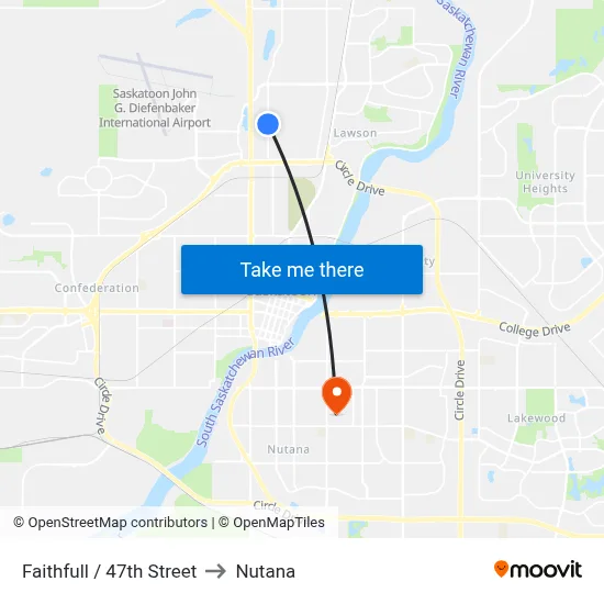 Faithfull / 47th Street to Nutana map