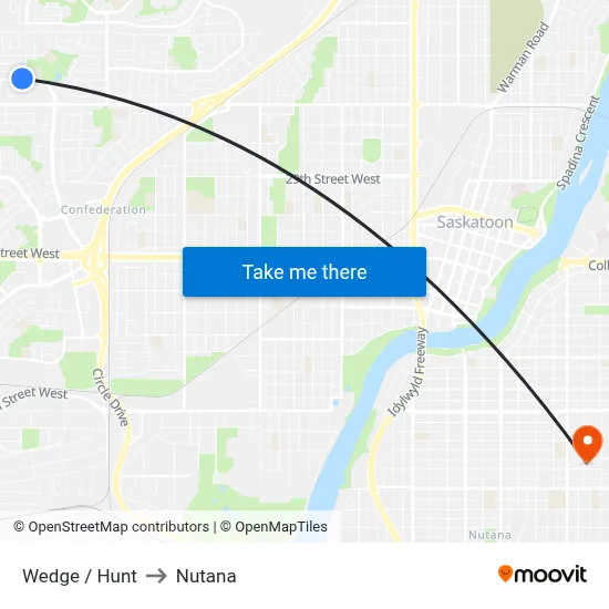 Wedge / Hunt to Nutana map