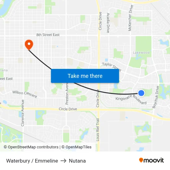 Waterbury / Emmeline to Nutana map