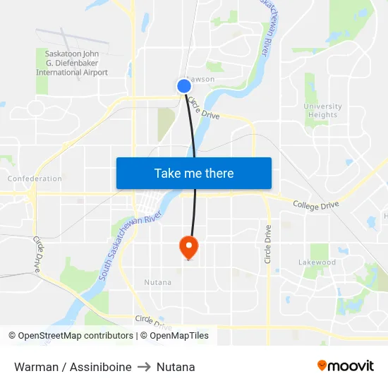 Warman / Assiniboine to Nutana map