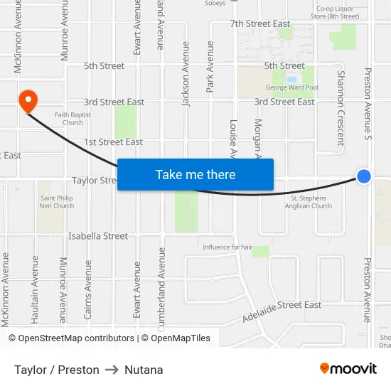 Taylor / Preston to Nutana map
