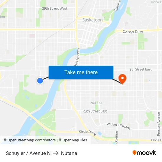 Schuyler / Avenue N to Nutana map