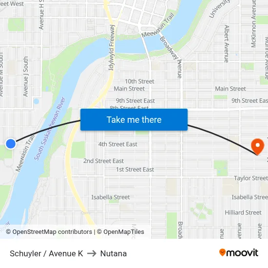 Schuyler / Avenue K to Nutana map