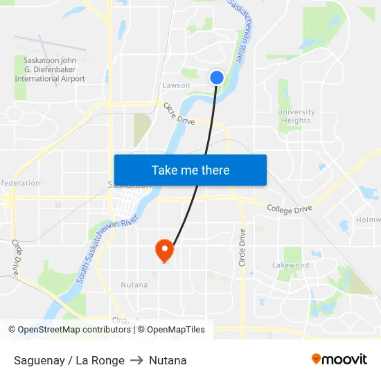 Saguenay / La Ronge to Nutana map
