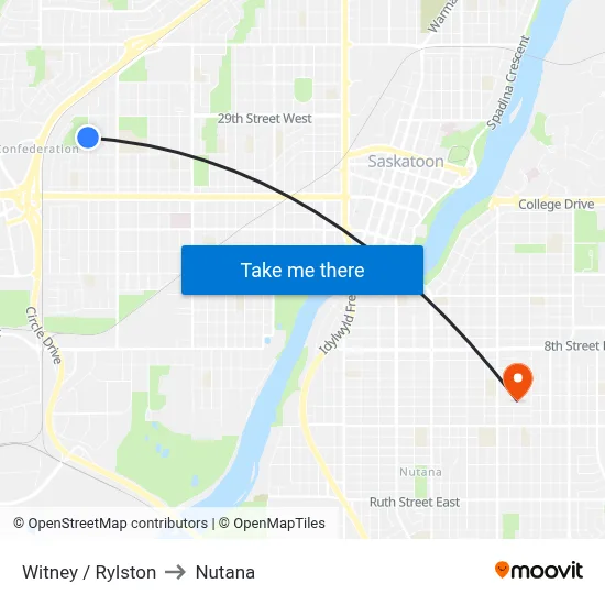 Witney / Rylston to Nutana map