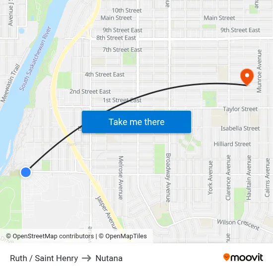 Ruth / Saint Henry to Nutana map