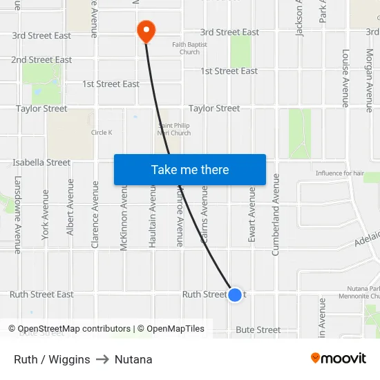 Ruth / Wiggins to Nutana map