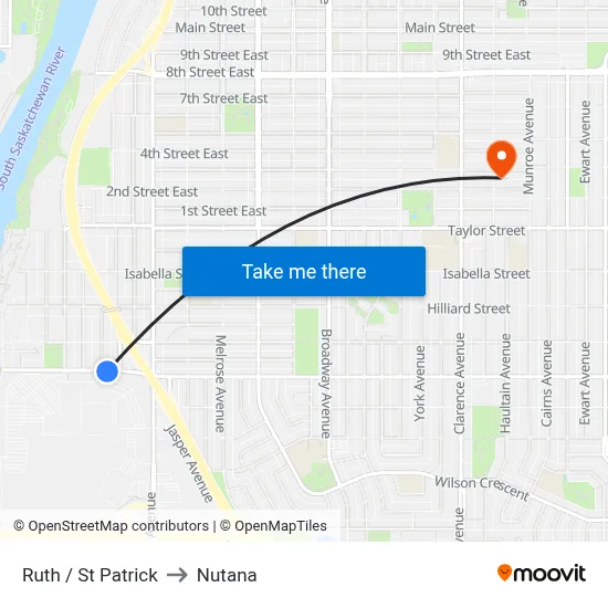 Ruth / St Patrick to Nutana map