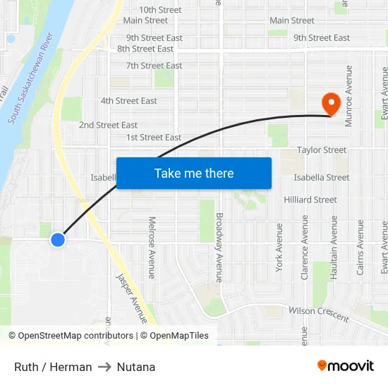 Ruth / Herman to Nutana map