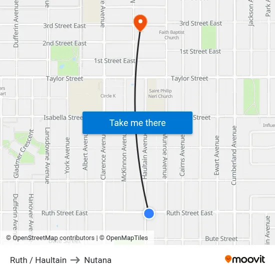 Ruth / Haultain to Nutana map
