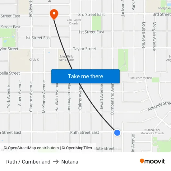 Ruth / Cumberland to Nutana map