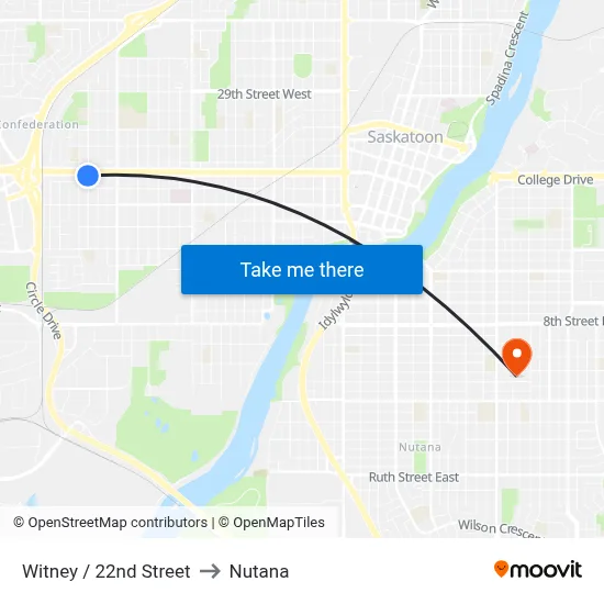 Witney / 22nd Street to Nutana map