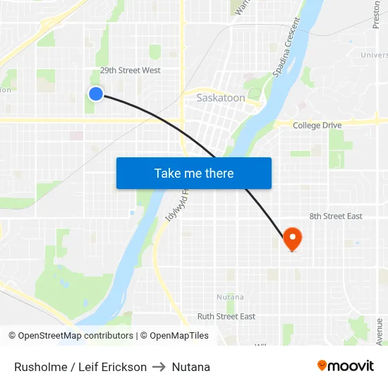 Rusholme / Leif Erickson to Nutana map