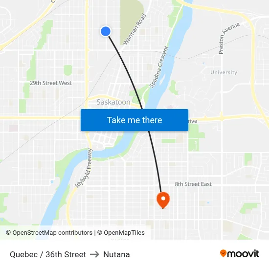Quebec / 36th Street to Nutana map
