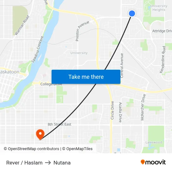 Rever / Haslam to Nutana map