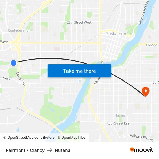 Fairmont / Clancy to Nutana map