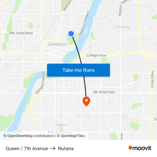 Queen / 7th Avenue to Nutana map