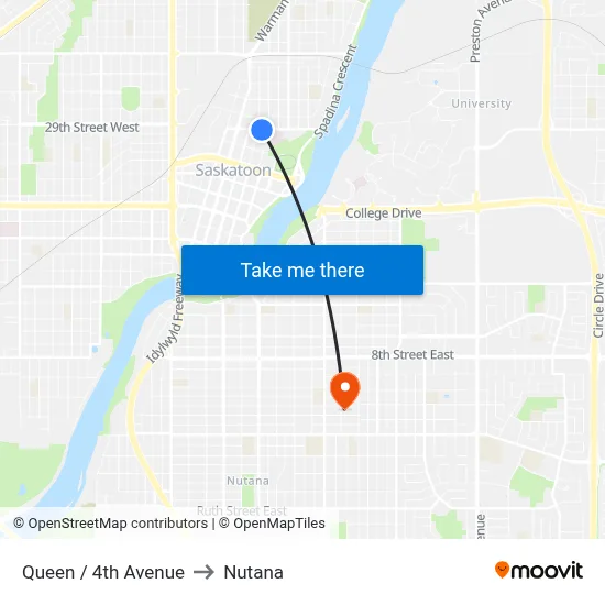 Queen / 4th Avenue to Nutana map