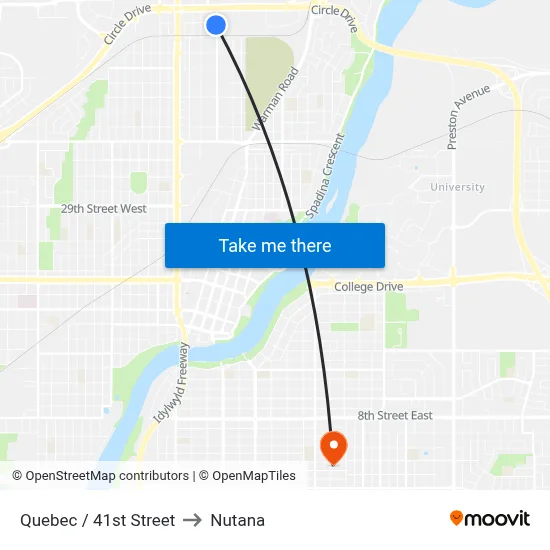 Quebec / 41st Street to Nutana map