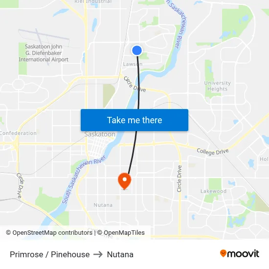 Primrose / Pinehouse to Nutana map