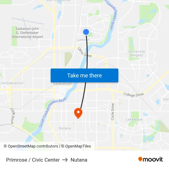 Primrose / Civic Center to Nutana map