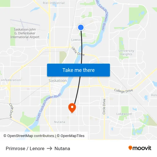 Primrose / Lenore to Nutana map