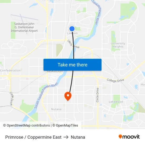 Primrose / Coppermine East to Nutana map