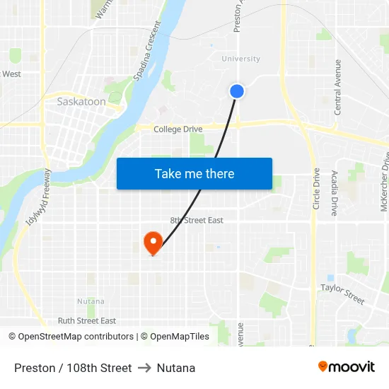 Preston / 108th Street to Nutana map