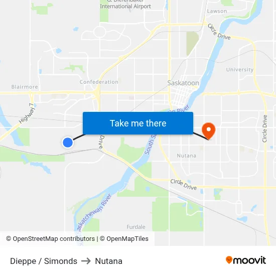 Dieppe / Simonds to Nutana map