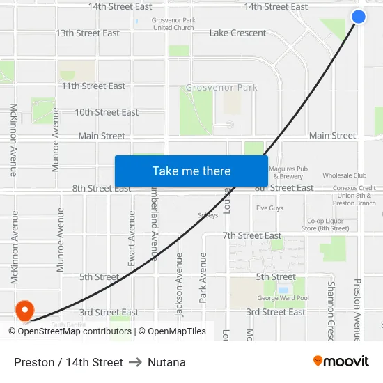 Preston / 14th Street to Nutana map