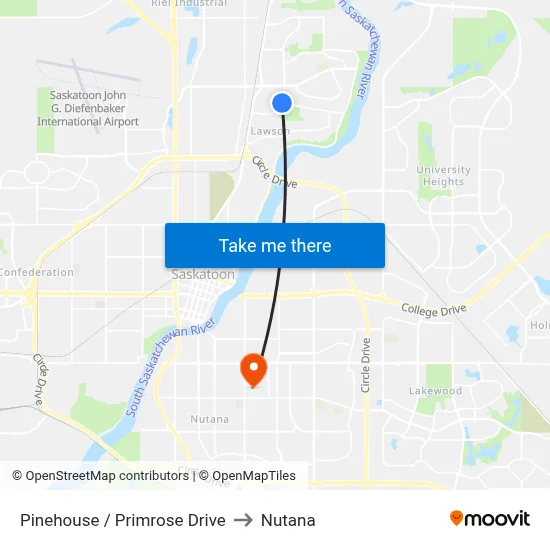 Pinehouse / Primrose Drive to Nutana map