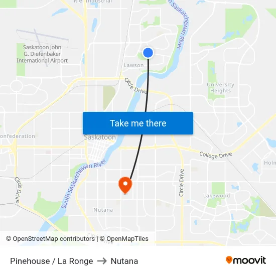 Pinehouse / La Ronge to Nutana map
