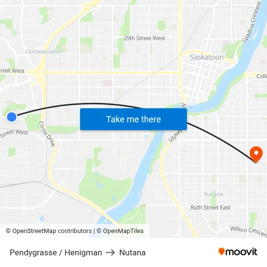 Pendygrasse / Henigman to Nutana map