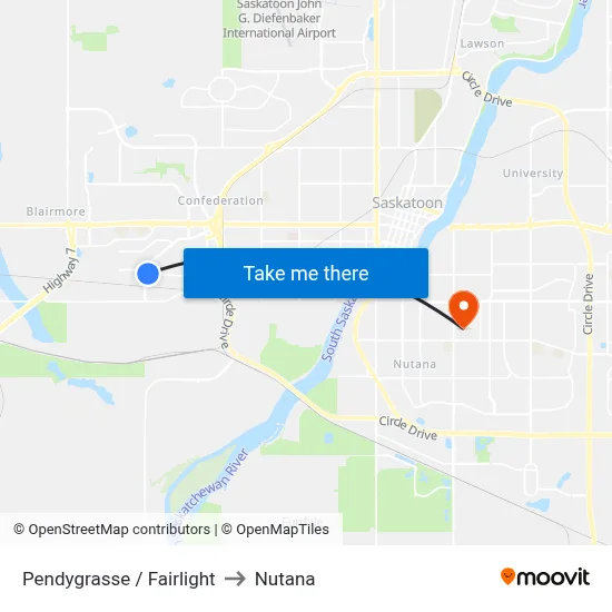 Pendygrasse / Fairlight to Nutana map