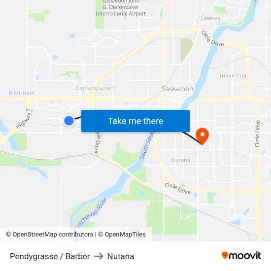 Pendygrasse / Barber to Nutana map